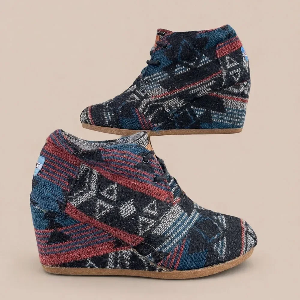TOMS Women’s Tribal Woven Wedge Booties Lace-Up Size 5.5